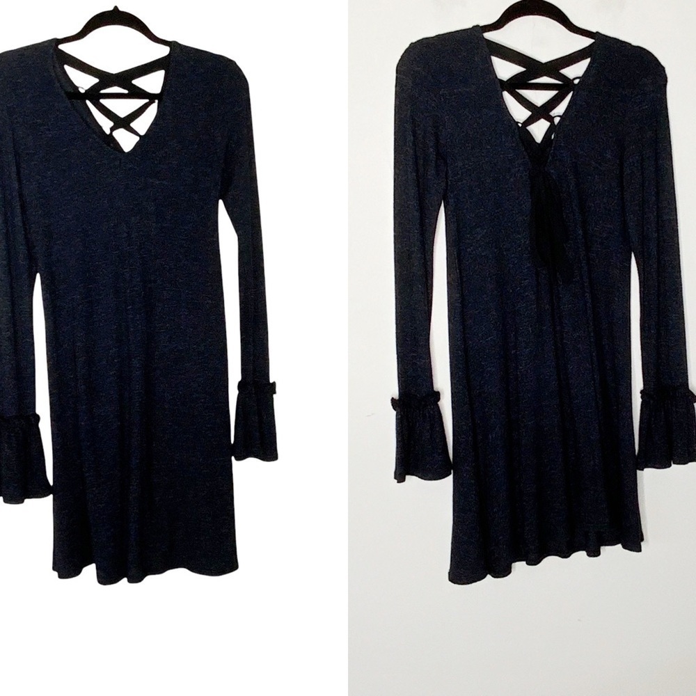 DEREK HEART dark grey shift dress with laced back. Size M
